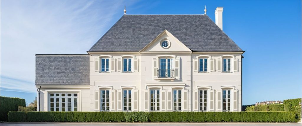 Vue Avant Artiste Constructeur maison architecte sur mesure a clairefontenaine en yvelines vers Rambouillet ecologique design classique mansard 4 pans corniche